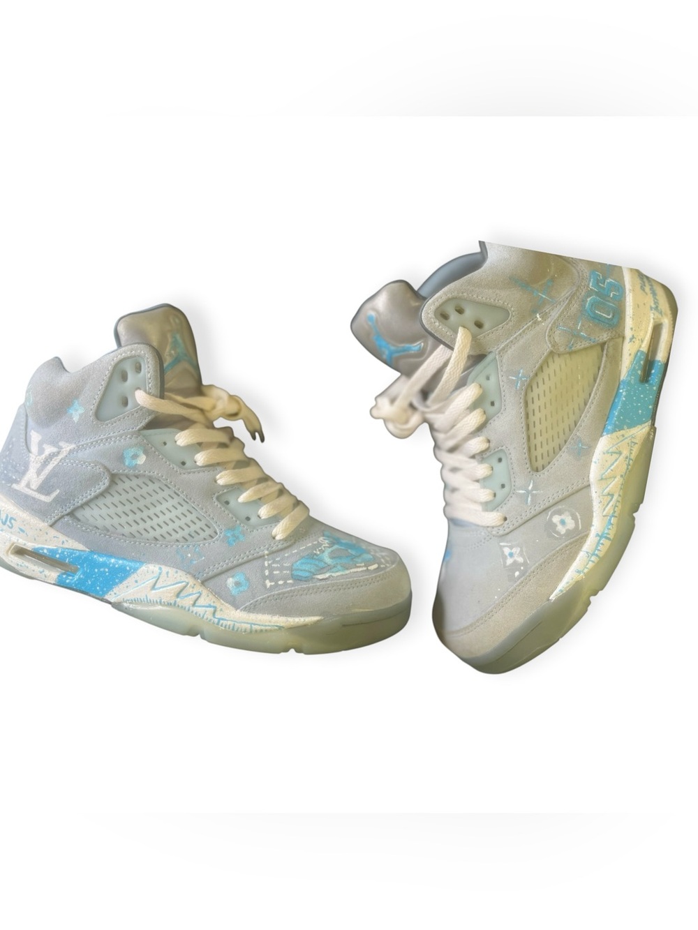 Jordan Women's Custom design bluebird Sz 9.5 Gray & Light Blue High-Top Sneakers